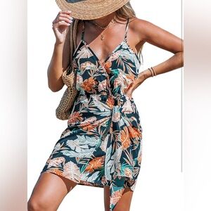 NWOT Cupshe Vneck Mini Tropical Dress/Swim Cover Up
